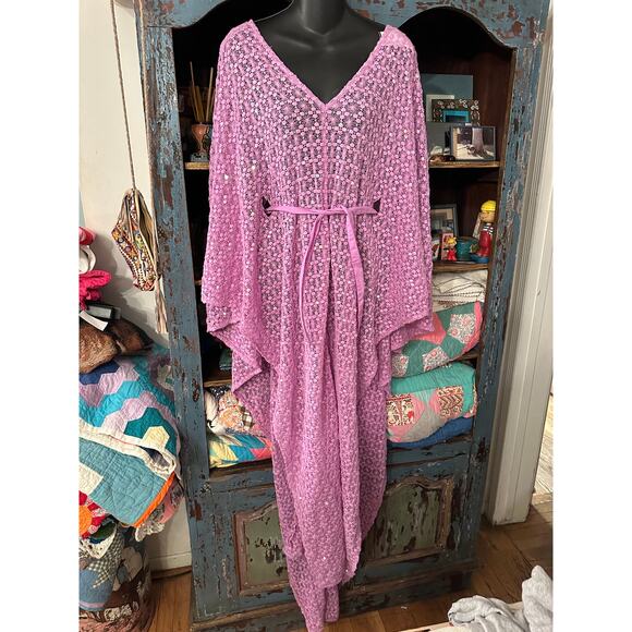 NWT SUNDRESS HELENE LAVENDER LILAC CROCHET SEQUINS CAFTAN KAFTAN f - Picture 12 of 12